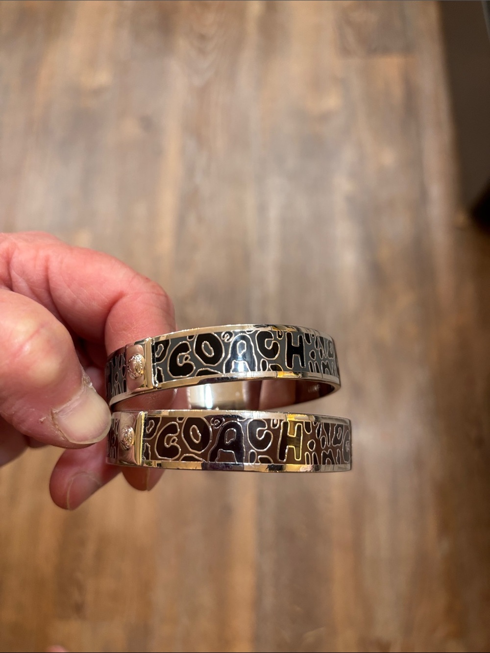 Coach Gray, black Gold and brown black and gold Logo Enamel Hinged Bangle Set